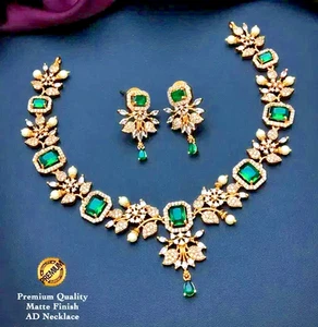 Bollywood Stil Indisch CZ Choker Halskette Ohrring Vergoldet Rosa Schmuck Set - Bild 1 von 4