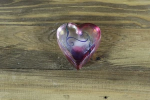 Robert Held irisierender lila violetter Herz Kunst Glas Briefbeschwerer signiert Kanada - Bild 1 von 5