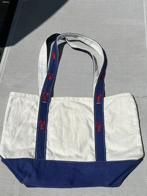 Lobster Canvas Tote Bag Maine Cotton Red White Blue 18"x11"x7.5” Outside Pocket - Image 1 of 4