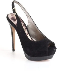 Sam Edelman Black Suede Peep Toe Sling Back Platform Edgy High Heeled Pump - Picture 1 of 11