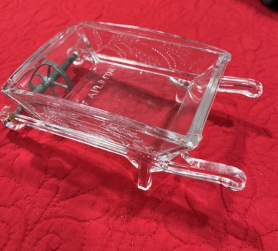 1920s Pressed Glass Wheat Wheelbarrow Candy Trinket Dish Metal Wheel Antique VTG - Image 1 of 4