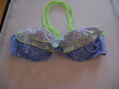 VICTORIA'S SECRET MADI PUSH UP BANDEAU BIKINI TOP NWT BLUE GREEN WHITE - Image 1 of 4