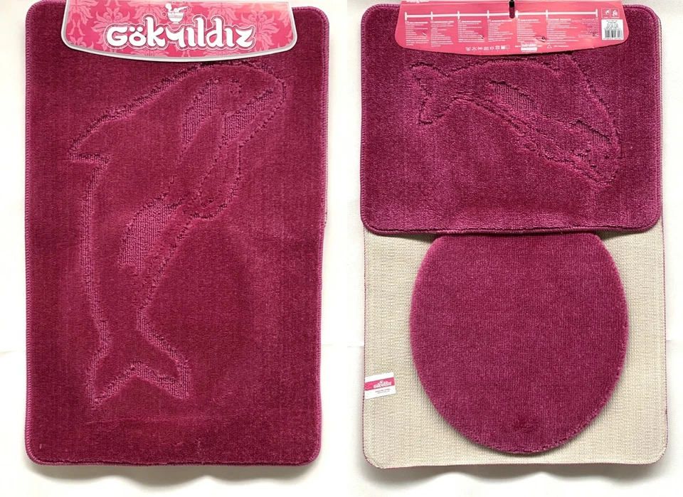 BADGARNITUR 3-TEILIG BADMATTE BAD BADTEPPICH BADVORLEGER 85-55 Violet OHNE - Bild 1 von 1