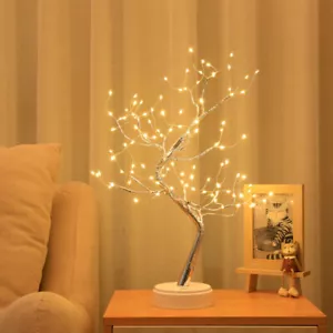 108 LED Night Light Tree Table Desk Lamp Silver Branch Battery USB Party Decor - Picture 1 of 7