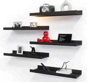 RICHER HOUSE Set of 5 Floating Wall Mounted 15.75" Black Shelves - Picture 1 of 2