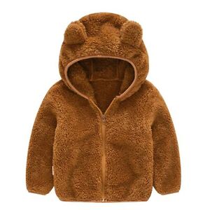 Fluffy  Bear Ears Hooded Cold Resistant Boys Girls Plush Winter Coat Comfy