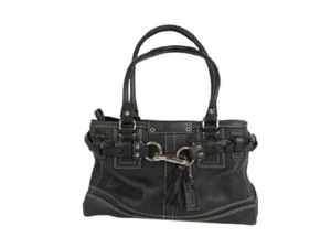 Coach Hampton F13084 schwarz genarbtes Leder Tragetasche geflochten Akzent Tasche - Bild 1 von 16
