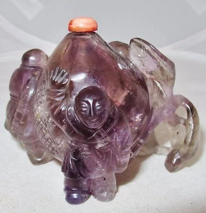 BIG 3.25" Old Chinese Carved Purple Amethyst Snuff Bottle with Peach & 3 Boys - Picture 1 of 12