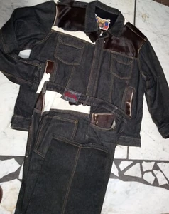 Vintage Jeff Hamilton Outfit jacket Size XXL Cowhide Black Denim Jean Pants S 40 - Picture 1 of 9