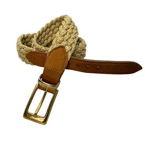 Belt Macrame Carmel Natural Solid Brass British Square Buckle Stitched Tab Small - Picture 1 of 6