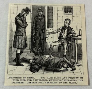 1883 Zeitschriftenstich ~ Kuriositäten des Verbrechens BLUT UND MEINEID AUF DEINER SEELE - Bild 1 von 1