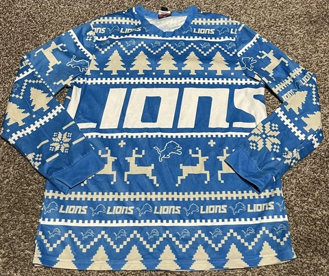 DETROIT LIONS Official NFL Ugly Sweater Sweatshirt Lightweight Medium Cover