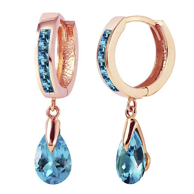 4.2 Carat 14K Solid Rose Gold Huggie Earrings Dangling Blue Topaz - Image 1 of 3