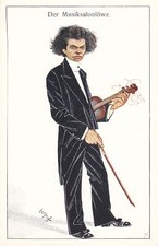 JAN KUBELIK Czech violin virtuoso Stradivari Guarneri Vint Cartoon 1912 Vienna