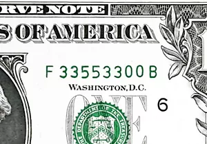 Fancy Serial Number-$1 Note - 4 CONSECUTIVE PAIR / QUAD DOUBLES - F33553300B - Picture 1 of 3