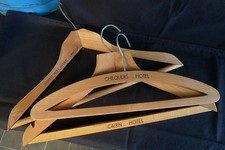 3 Vintage Wooden Coat Suit Hangers Hotels Chequers Cairn & Forest Mere Hydro