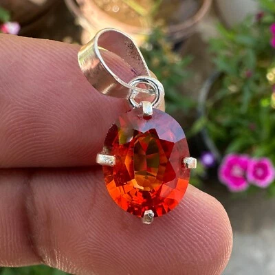 8.50 Ct NATURAL Certified Orange Serpentine Garnet Pendant In Solid 925 Silver - Image 1 of 4