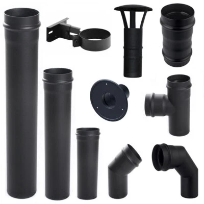 BIRNEPOWER Pelletrohr DN 80mm Pellet Ofenrohr Rauchrohr Bogen Wandfutter T-Stück Dichtung