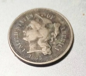 Three Cent Piece 1865 Civil War Era Silver No Cents 3C - Picture 1 of 4