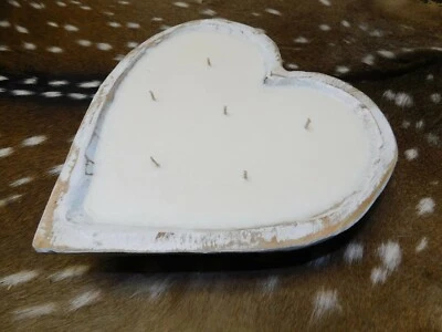Carved Wooden Heart Dough Bowl Soy Wax Candle Scented APPLE MAPLE BOURBON 3 LB - Image 1 of 3