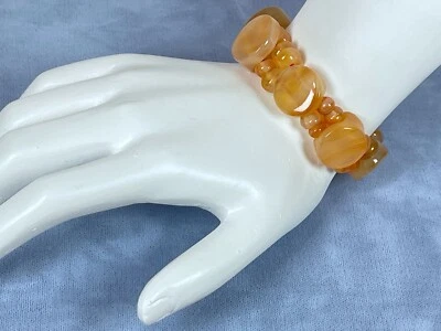 Pulsera elástica elástica elástica elástica con cuentas de piedras preciosas de ágata joyería de moda de 6" de largo Foto 1 de 3