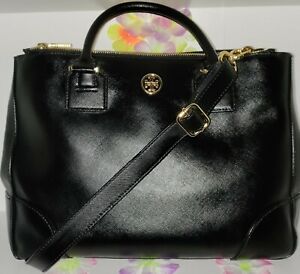 Auth💥EUC💥Tory Burch Lg Robinson Black Saffiano Leather 3 Comp Convertible Bag