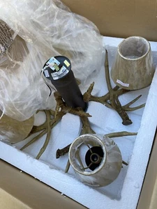 Antler Chandelier - Monte Carlo 4 LIGHT KIT - WEATHERED IRON Faux Leather NEW - Picture 1 of 7