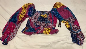 Iky & Me Bauern Cropped Patchwork Bluse Damen Jrs Größe Medium Neu mit Etikett - Bild 1 von 8