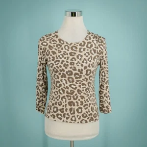 Leggiadro 2 Size 4-6 US Animal Cheetah Leopard Print Crew Scoop 3/4 Sleeve Top - Picture 1 of 7