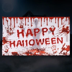 70*45inch Happy Halloween Curtain Window Door Cover Window Poster Red Blood - Picture 1 of 6