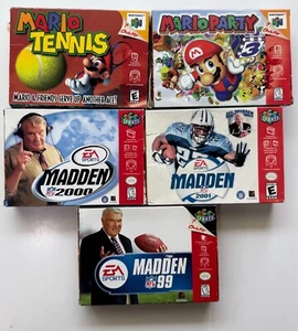 Nintendo 64 N64 Games Lot – Complete, CIB – Mario Party, Mario Tennis, Madden - Picture 1 of 8