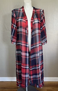 Torrid Womens Plus Size 3/4 Sleeve Cover Up Duster Sheer Blue Red White Sz 1/2 - Picture 1 of 6
