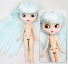 12 pouces poupée Blythe cheveux bleus peau blanche personnalisée visage mat jouets à faire soi-même 4 couleurs yeux