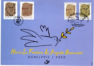 SLANIA ENGRAVED JOINT ISSUE SWEDEN/BELGIUM NOBEL WINNERS FDC - Image 1 of 2