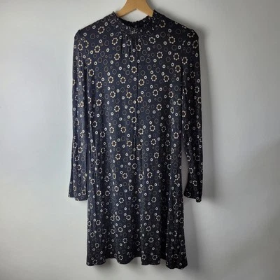 M&S Women Size 8 Black Floral Print Stretch T-shirt Dress Top Casual Smart Relax - Image 1 of 4