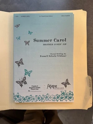 Choral Sheet Music "Summer Carol" WITH HANDBELLS Schulz-Widmar 16 copies/lot - Image 1 of 3