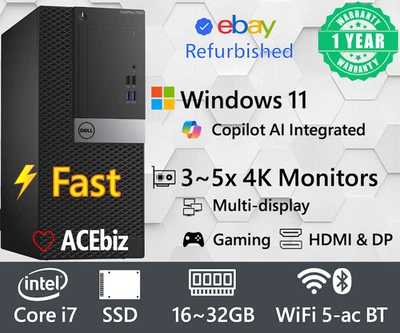 Dell i7 16~32GB Desktop Computer PC Windows 10 11 pro/SSD/HDMI/WiFi/7040MT - Image 1 of 4