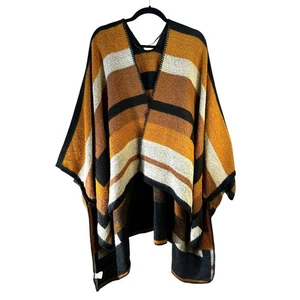 Damen Gestreifter Poncho Cape Halstuch Schal Achselzucken Mehrfarbig Herbst Winter One Size  - Bild 1 von 6