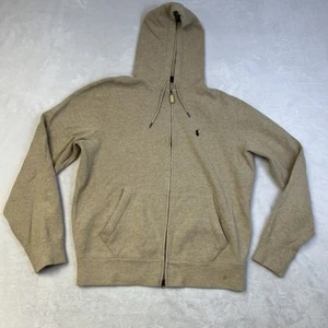 Polo Ralph Lauren Men’s Full Zip Ribbed Hoodie Beige Size Medium Green Pony - Picture 1 of 11