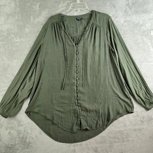 Top túnica tórrida para mujer 2 2X verde oliva botón delantero informal fecha noche ropa de trabajo - Imagen 1 de 13