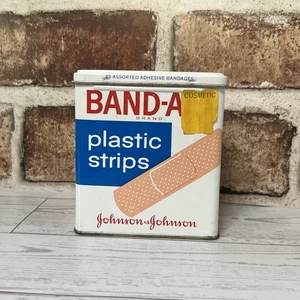 Johnson & Johnson BAND-AID Metal Hinged Tin Box Plastic Strips vintage - Picture 1 of 7