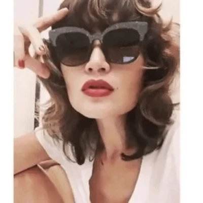 Jimmy Choo Gray/Black Glittery Mayela Cat Eye Sunglasses Excellent Condition. - Image 1 of 4