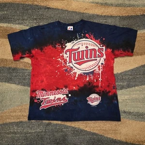 Minnesota Twins MLB Majestic Large Red & Blue Tie Dye T Shirt - Picture 1 of 6