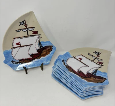 Набор из 10 пиратских меламиновых тарелок Pottery Barn Kids Jolly Roger в форме корабля - Изображение 1 из 4