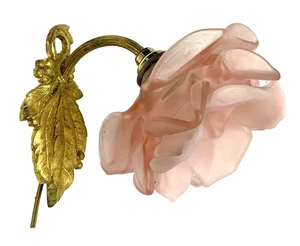Jolie petite APPLIQUE en bronze doré avec sa tulipe rosace tons roses XIXème - Picture 1 of 6