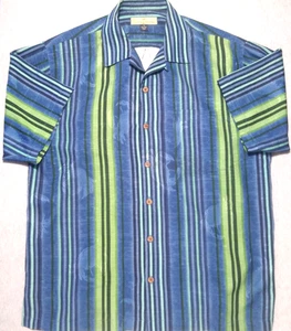 Tommy Bahama 100% Silk Shirt Relax Striped Crab Print Mens Medium Button Up - Picture 1 of 10