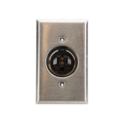 HUBBELL HBL5235 CLOCK HANGER RECEPTACLE 15A 125V NEMA 5-15R, STAINLESS STEEL - Image 1 of 2