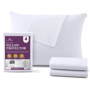 Pillow Protectors 4 Pack Standard Zippered - 100% Cotton Breathable Pillowcas... - Bild 1 von 9