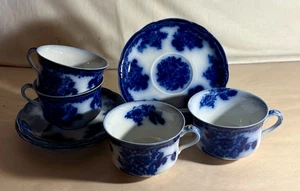 4 New Wharf Flow Blue Waldorff Fan Edge Cups And Saucers - Picture 1 of 3