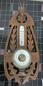 Jugendstil Wetterstation Barometer Mit Thermometer Um 1900 Rehkopf - Bild 1 von 10